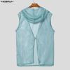 INCERUN Herren Mesh Durchsichtig Kapuzenweste Ärmellos Durchsichtig Strandurlaub Cardigan Tanktops
