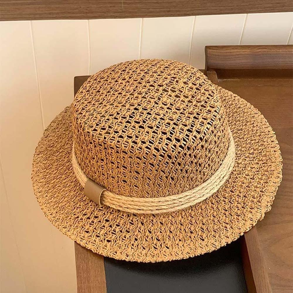 Lightweight Handwoven Sun Cap Sun Protection Flat Top Beach Hat Straw Boater Hat  Chic Travelers