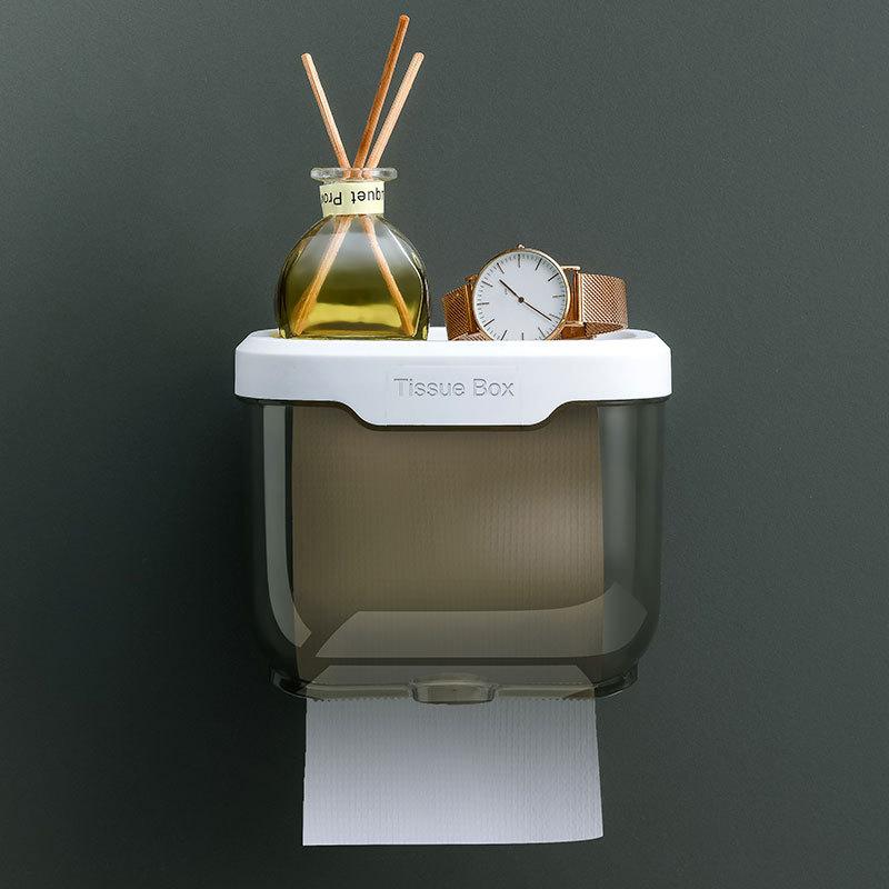

Waterproof Toilet Paper Holder Wall Mounted Punch Free Paper Dispenser Transparent Storage Box Bathroom Kitchen Supply WWO66 чорний