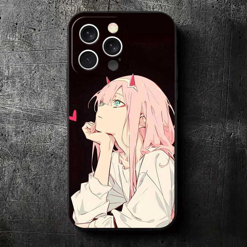 Zero Two 02 Kawaii Cute Soft Phone Case for iPhone 16 16E 17 Air 15 Pro Max 14 Plus 13 Mini 11 12 7 Black Cover Back Shell