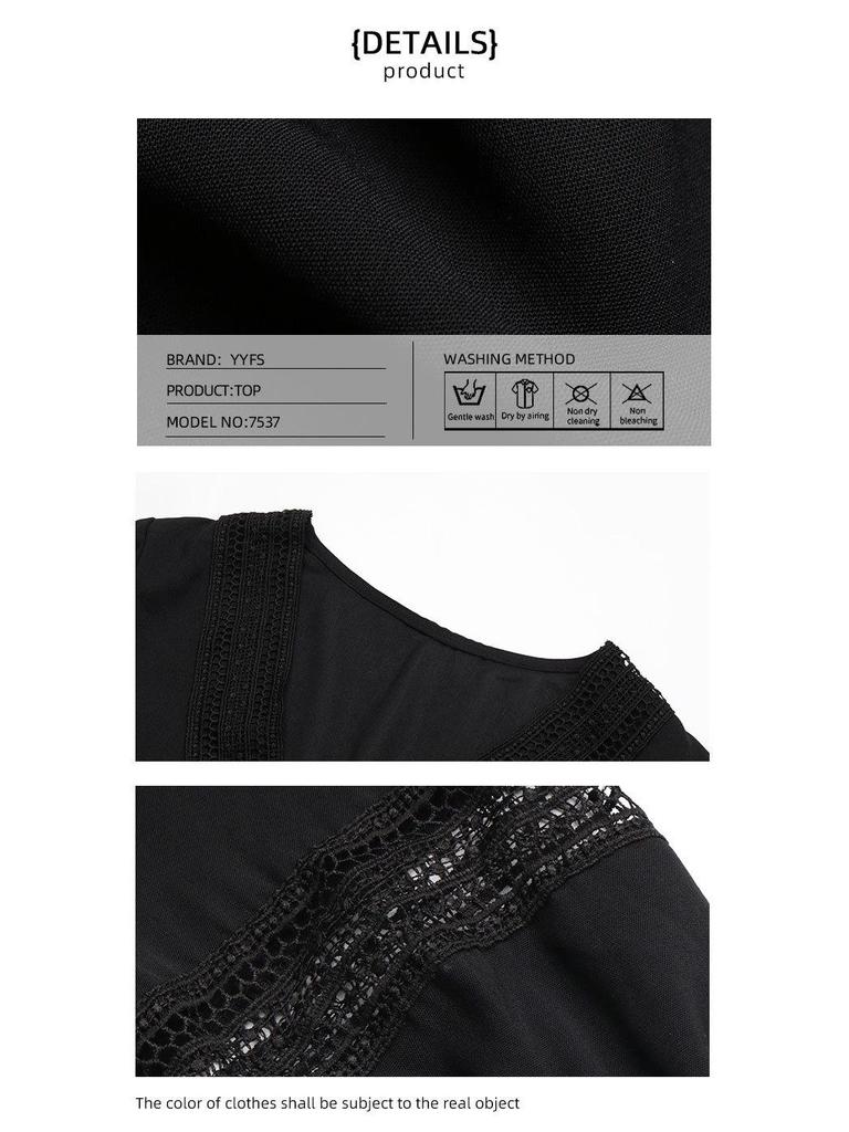 2022 Lace Patchwork Long Sleeve V-Neck Blouse - Women's Spring & Autumn Fashion