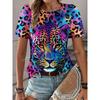 Colorful Leopard Print Women's T-shirt  Fashion Women's Leopard Print Short Sleeve Top Summer Everyday Casual O-neck T-shir