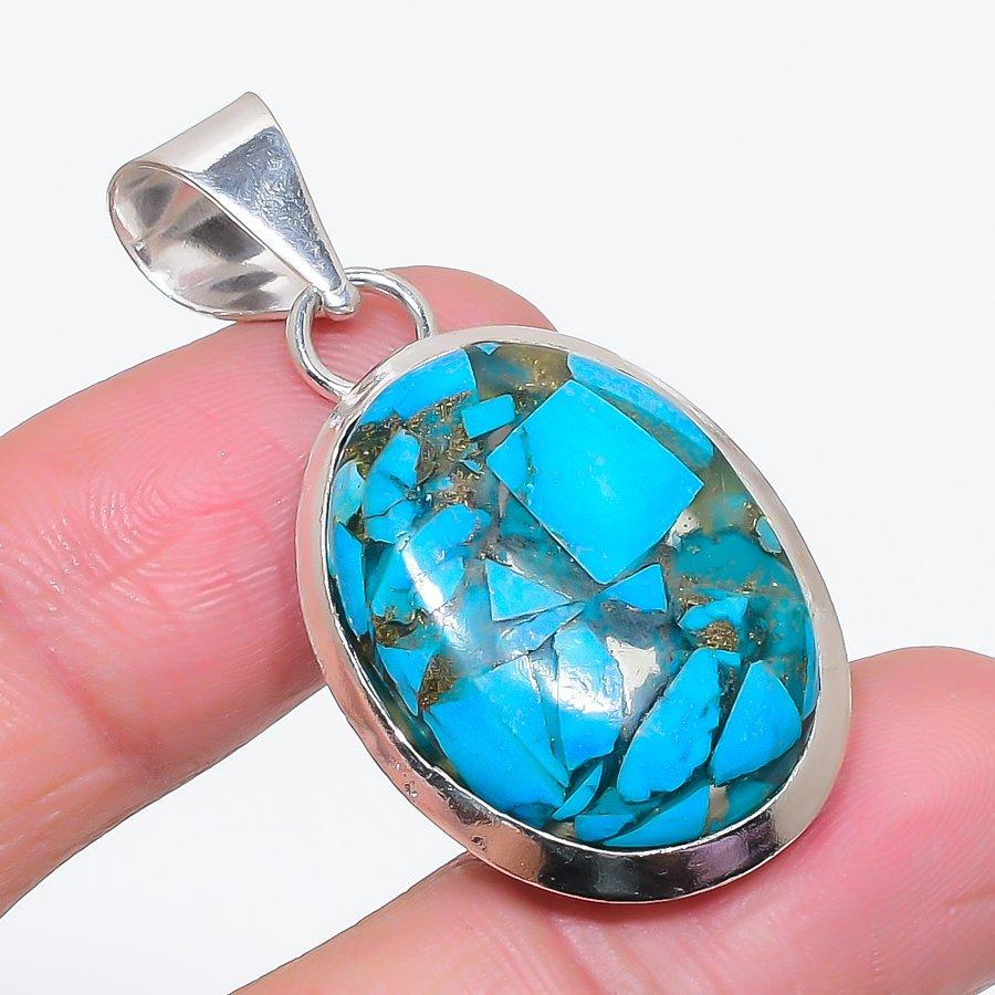 

Natural Copper Blue Turquoise 925 Sterling Silver Jewelry Pendant 1.77 h3Z47