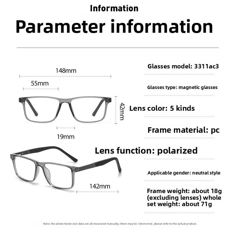 Prescription Transparent Grey Myopia -0.5 To -10 Square Frame Magnetic Sunglasses Blue Light Blocking Lens Anti-skid Booties