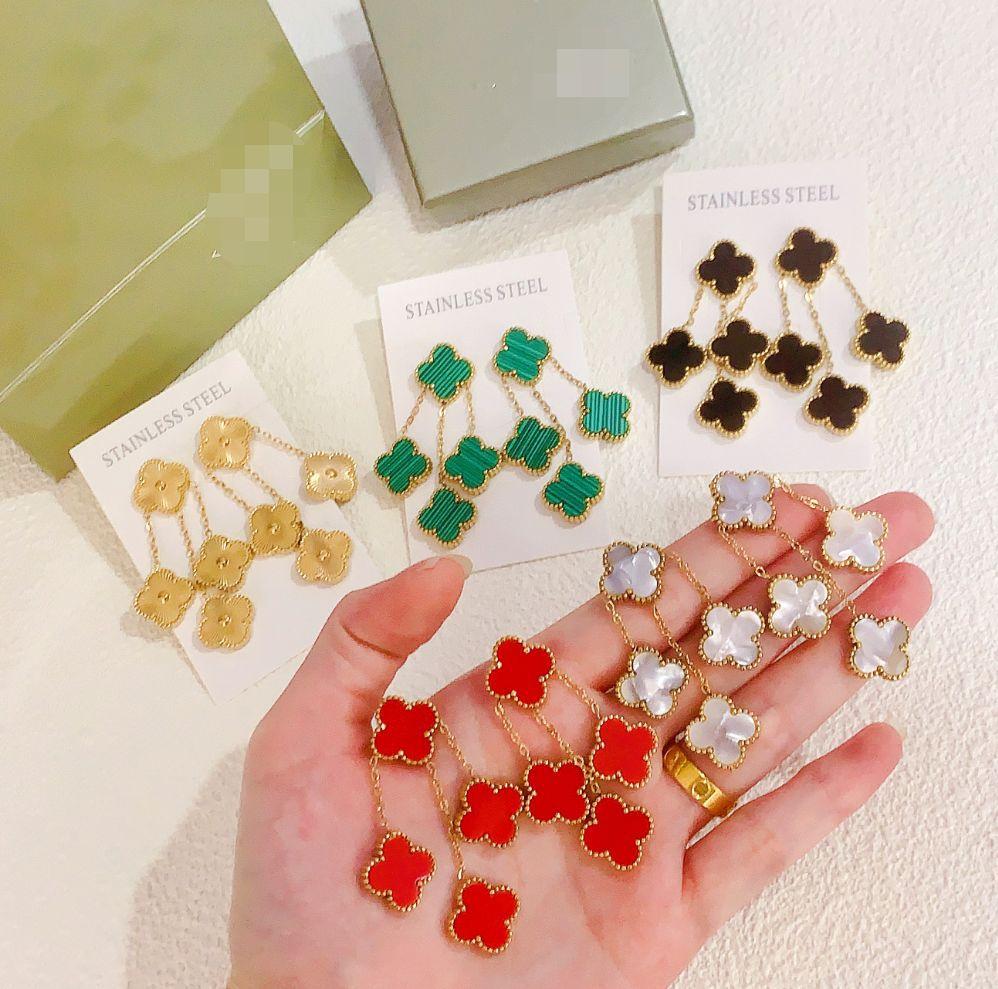 Titan Stahl Vierblättriges Kleeblatt Doppelseitige Quaste Ohrringe Schmuck Fashion Net Rot frauen Ohrringe