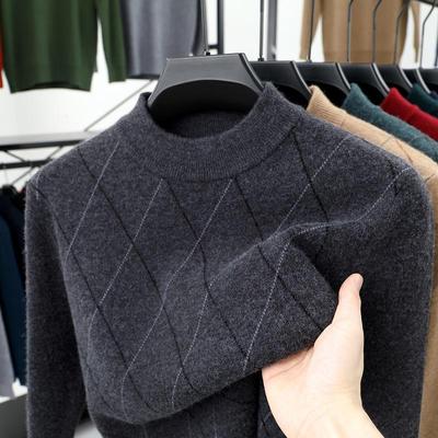 Herren Winter Jacquard Pullover: Dicke, warme Strickware mit halbem Stehkragen für Väter mittleren und höheren Alters