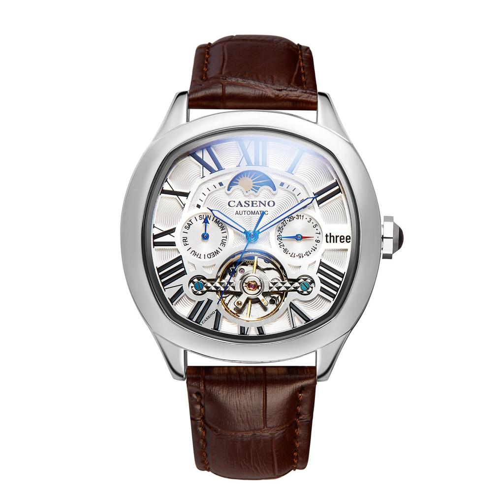 CASENO Star Tourbillon Automatikuhr: Mondphase, Monat und Datum, 100 m wasserdicht