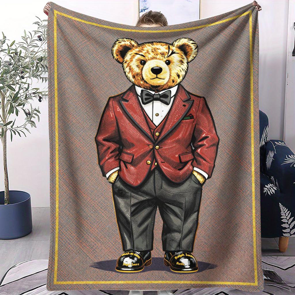 Ralph POLO Stil Gentleman POLO Bär Flanell Überwurf für Erwachsene Qualität Gemütlich Weich Warm Decke für Reise Picknick Zuhause