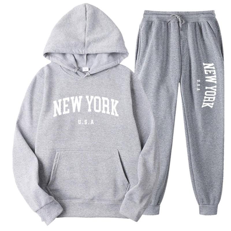 New York Graphic Print Tracksuit Set Mens Womens Loose Fit Hoodie Sweatpants Sportswear Casual Activewear