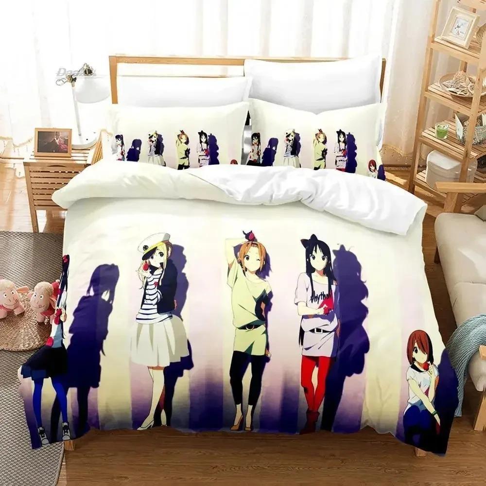 Kawaii K-ON! Bettwäsche-Set Einzelbett Twin Full Queen King Size Bettset Erwachsener Kind Schlafzimmer Bettbezug-Sets 3D-Druck Anime Bettlaken-Set