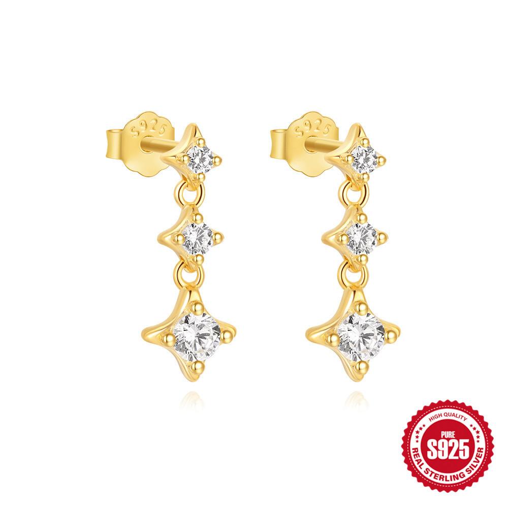 High-End Square Double-Ring Four-Leaf Clover S925 Sterling Silver Earrings, Earrings, Niche Fashion Temperament, Personalized Versatile Earrings.