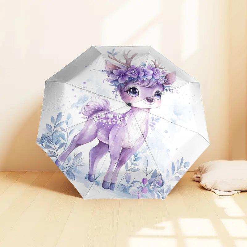 1pc Deer, Flowers Pattern Umbrella Design Automatic Opening and Closing Umbrella, High-quality Travel Umbrella, Lightweight and Portable, -1002121