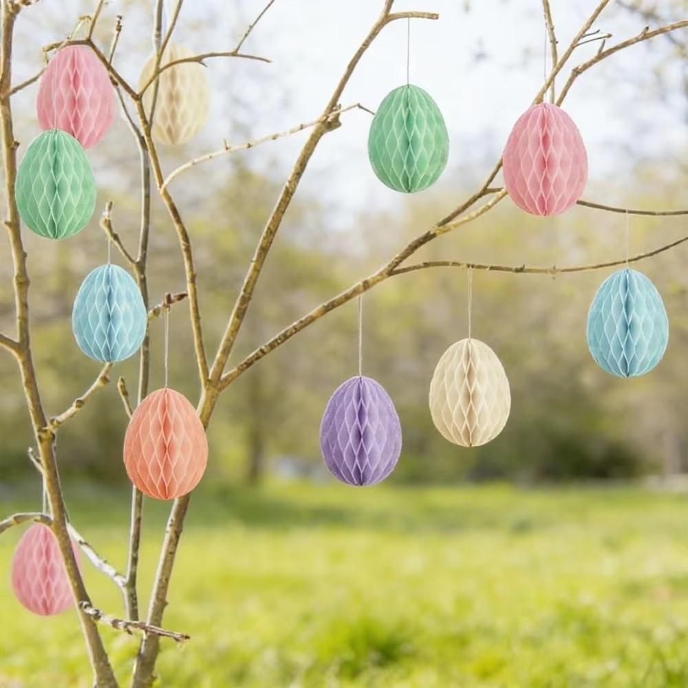 Colorful Paper Eggs Pendant 4Inch 10cm Egg Paper Easter Egg Paper Ornaments Happy Easter Theme
