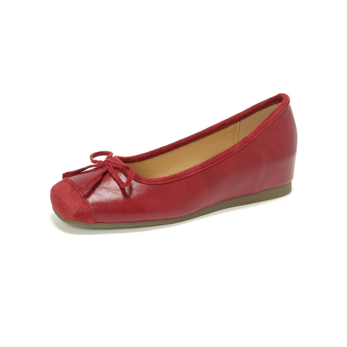 

Square head single shoes women s one-pedal bow thick-soled inner height-increasing shallow-mouth shoes 43