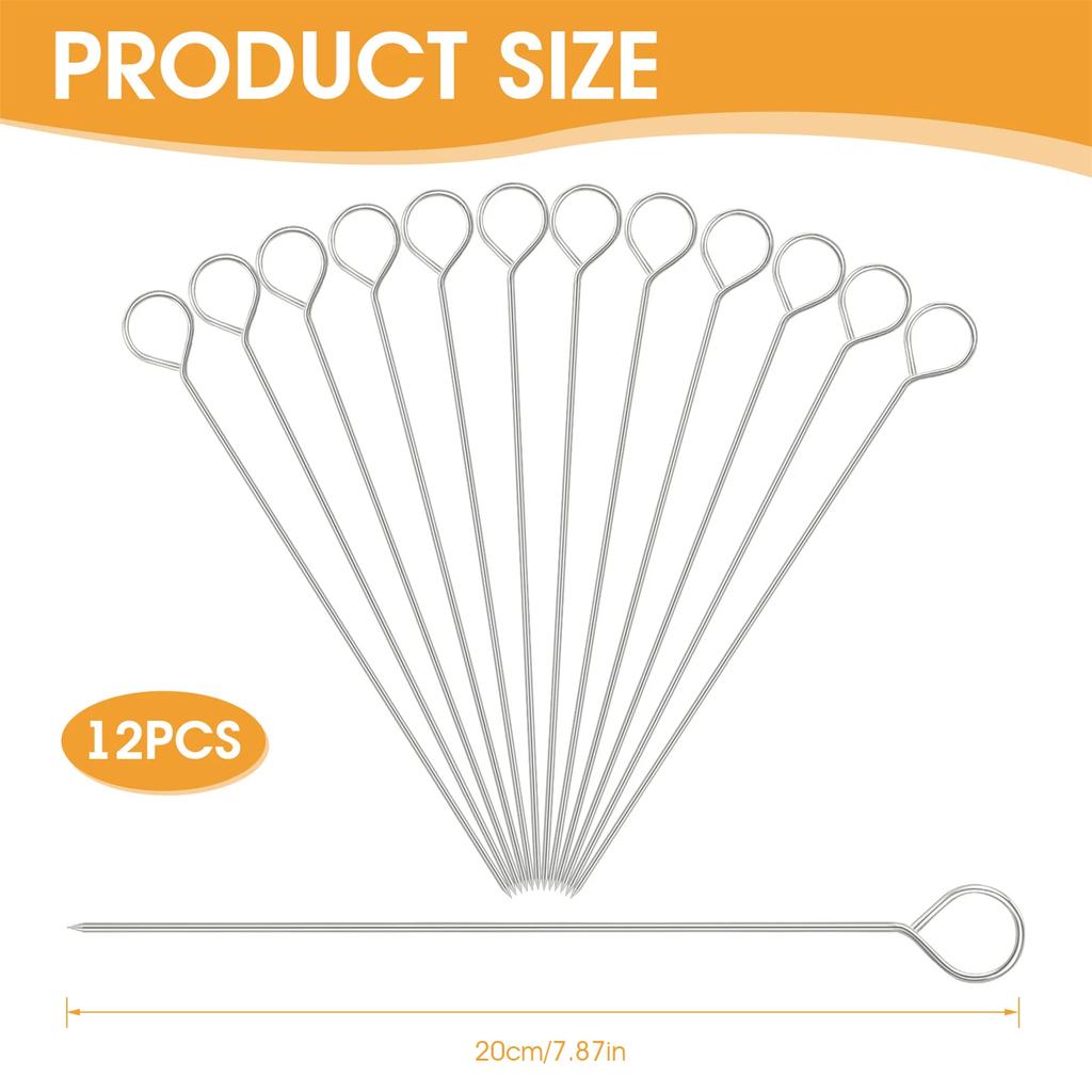 12 Pcs BBQ Barbeque Skewers Needle Clip Utensil Fork Iron Outdoor Traveling Tools hight temperature resistance BBQ Accessories
