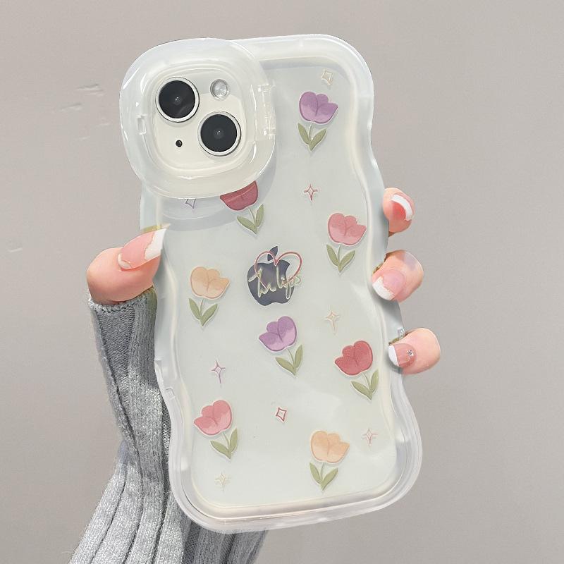 Colorful Tulips Suitable for Apple 16pro Mobile Phone Case 15 Full Cover Anti-fall 14 Invisible Double Bracket 13 Silicone Xr