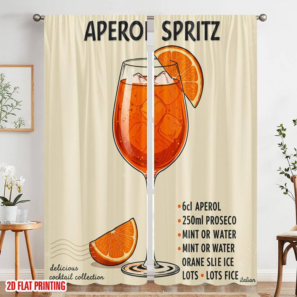 2pcs 2D Flat Printing Curtain Aperol Spritz Cocktail_a 100% Polyester Without Electricity Birthday Party Use for Holiday Decor
