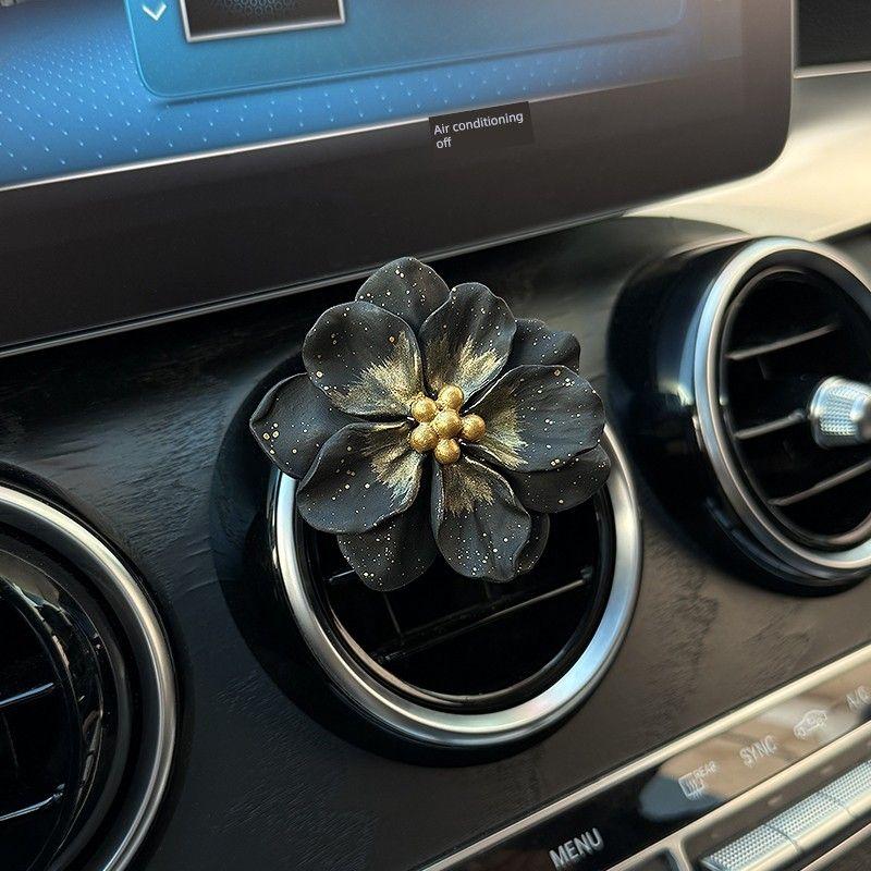 

High-End Black Gold Butterfly Camellia Car Fragrance Diffuser Air Vent Decoration Aroma Stone Car Interior Accessory Premium Black - Gold Dot Camellia Floral tone