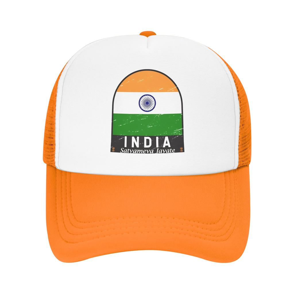 Mesh Sun Hats India Flag Emblem Vintage Summer Trucker Hat For Unisex-Teens y2k Funny Hot Sale Hunting Camping Baseball Cap