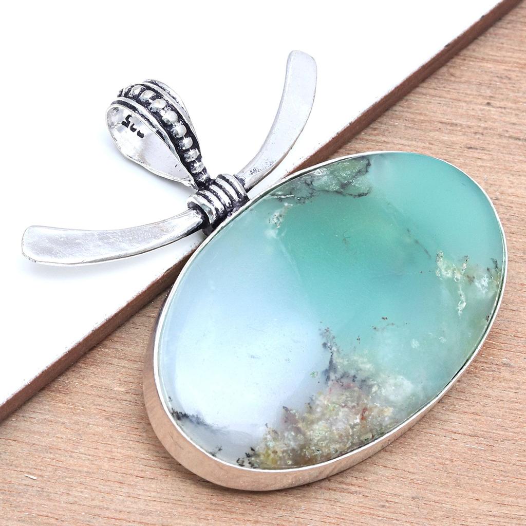 Chrysoprase Gemstone Handmade Women's Unisex Silver Jewelry Pendant 1.75