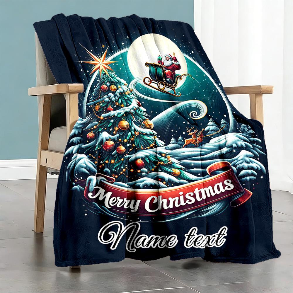 Merry Christmas Moon Personalized Text Blanket Throw Customizable Blanket Comfortable for Bedding Living Room Home Decor Office Four Seasons Universal