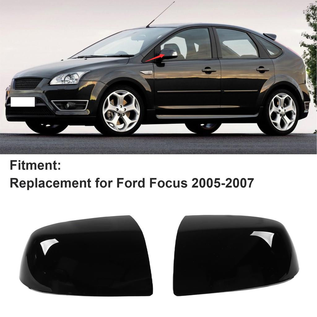 Pair Rearview Mirror Cover Glossy Black 1429790 Replacement for Ford Focus 2005‑2007