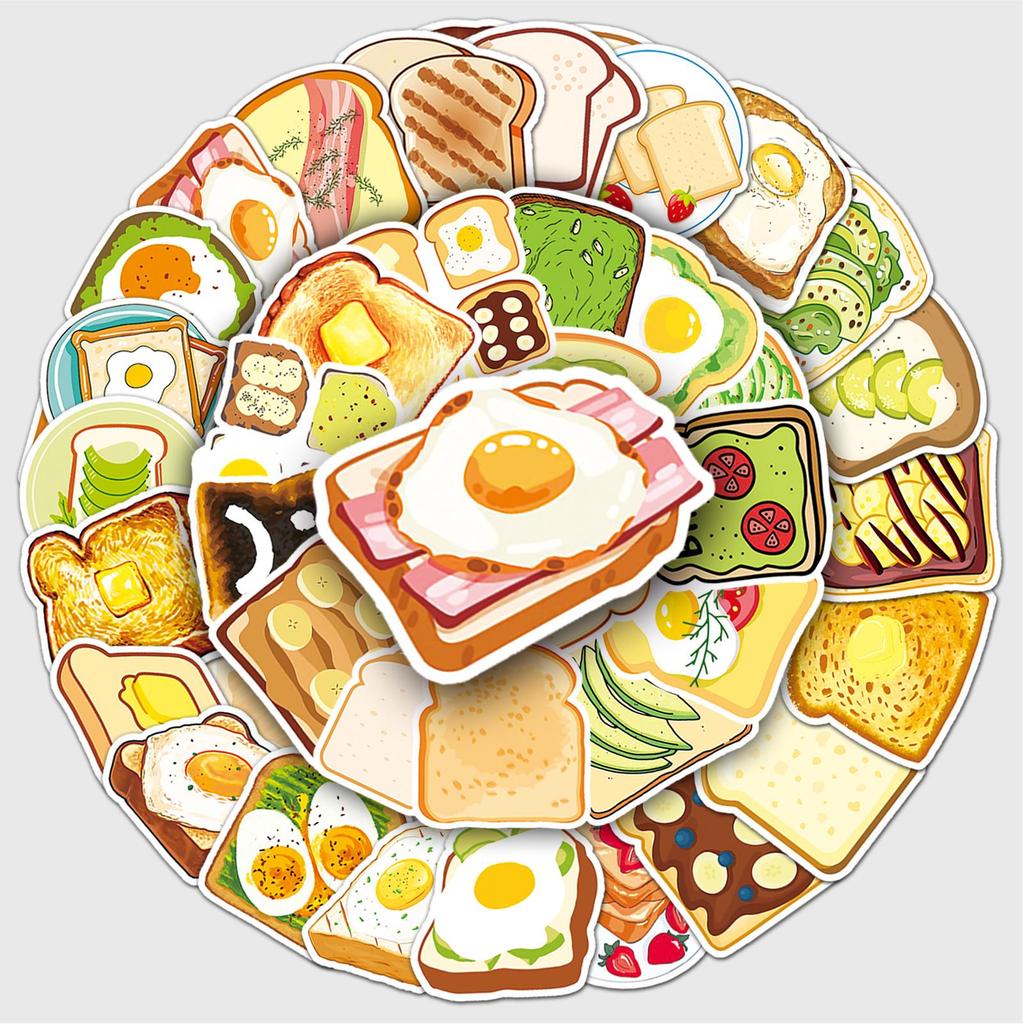 50 Sheets Cute Cartoon Food Stickers: Waterproof & DIY for Skateboards, Phones, Suitcases