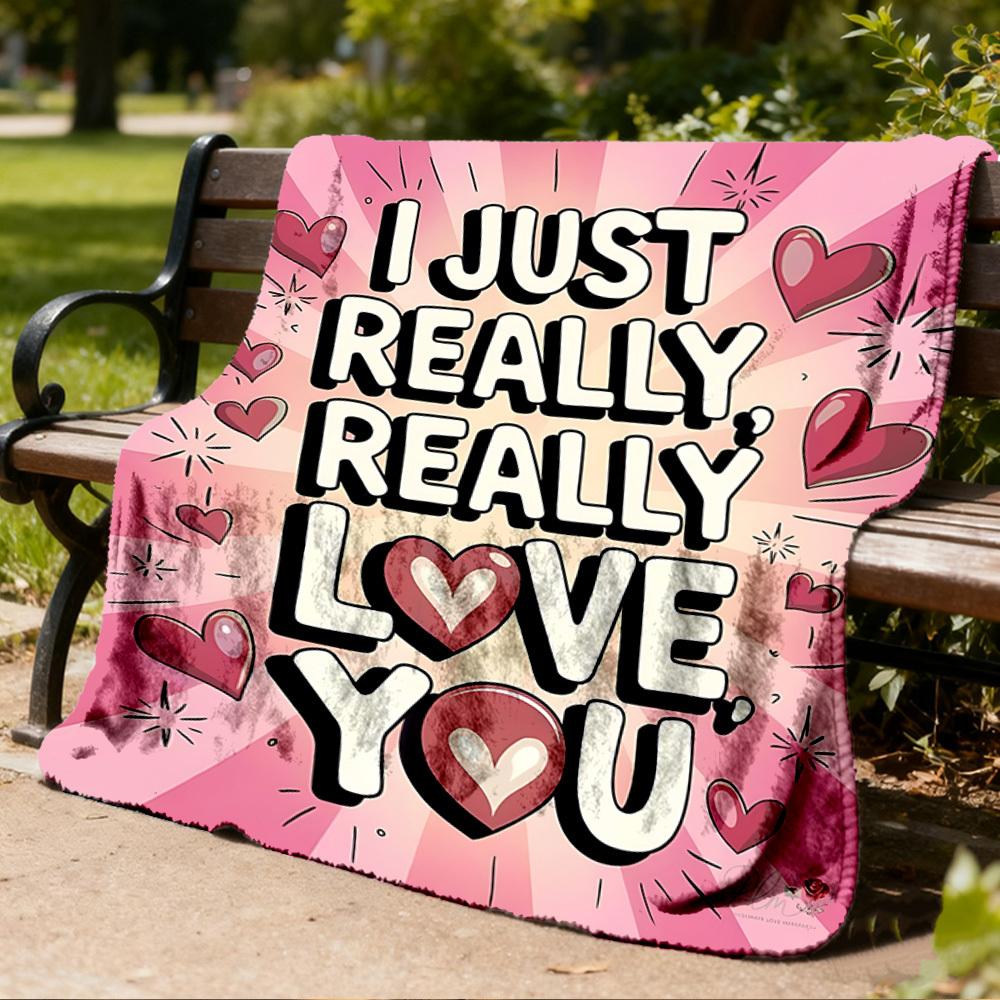 1pc Love You Heart Outdoor Blanket - Lightweight Flannel Throw For Travel, Camping, Gifts For Family Or Friends yy251114192