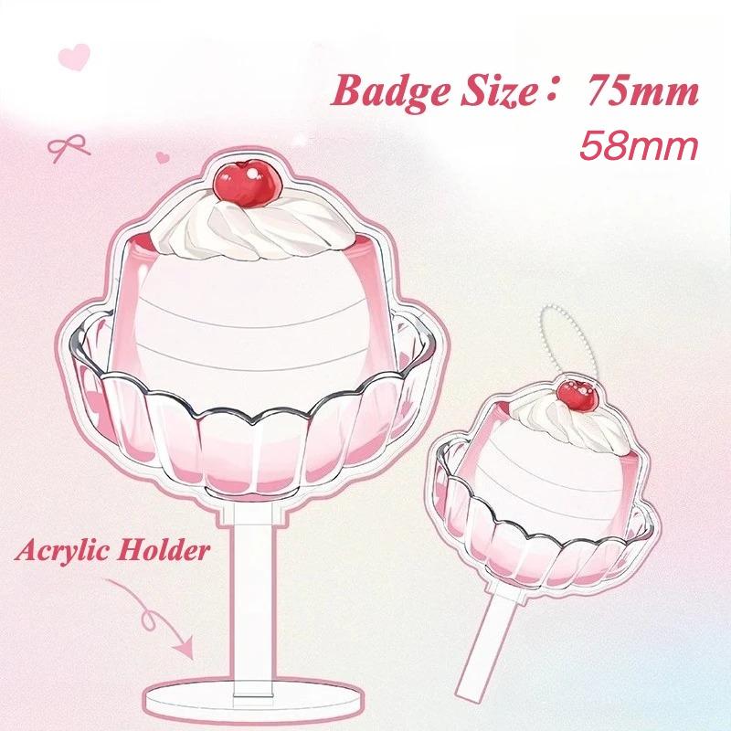 Pudding Cup PVC Badge Ornaments for Girls Desktop Decoration 75mm Badge Holder Anime Badges Display Japan Style Kawaii Design