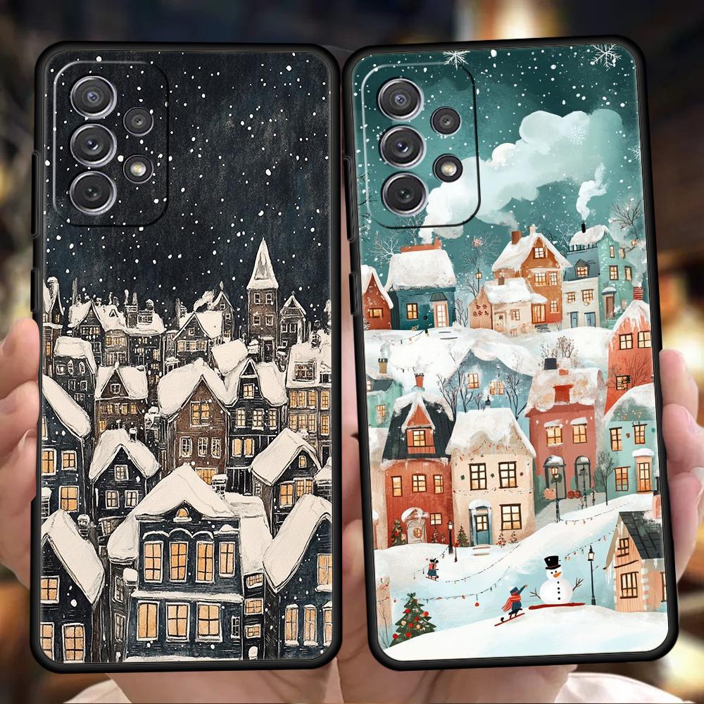 Phone Case for Samsung Galaxy A55 A53 A52 A52S A51 A41 A35 A32 A25 A23 A15 A13 Soft TPU Merry Christmas Beautiful Winter Snow