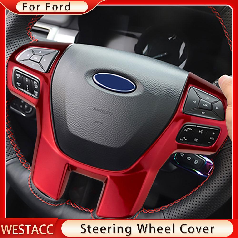 Car Steering Wheel Panel Cover Sticker for Ford Ranger Everest Endeavour 2015- Steering Wheel Trim Frame
