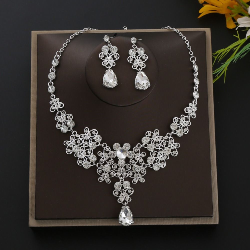 Kristall Ohrringe Halskette Set Übertreiben Damen Schmuck Vintage Strass Schmuckset Damen