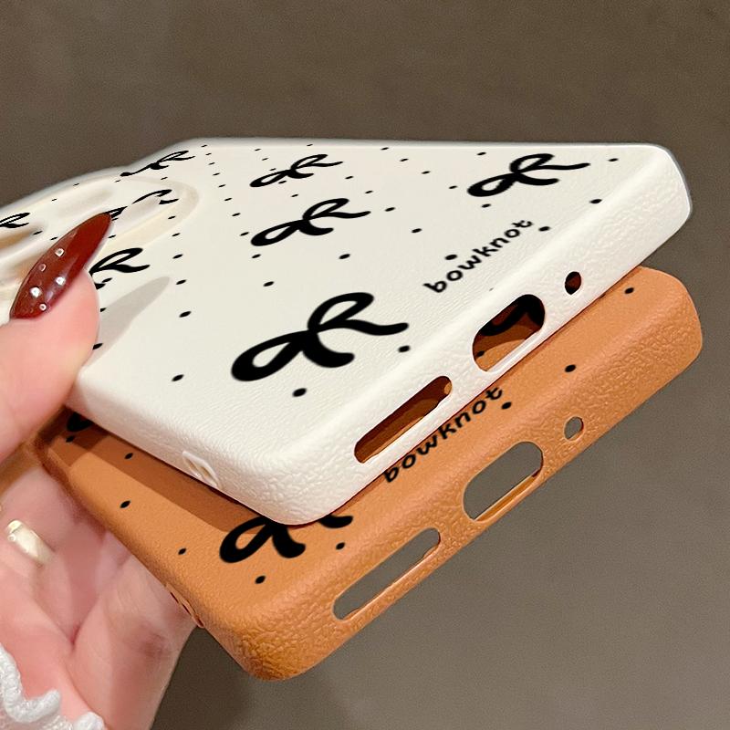 Fashion Bowknot Print TPU Leather Texture Slim Matte Case For Xiaomi 13T Pro Poco X6 Redmi Note 14 13 12 Pro 11 Shockproof Soft Protection Phone Cover