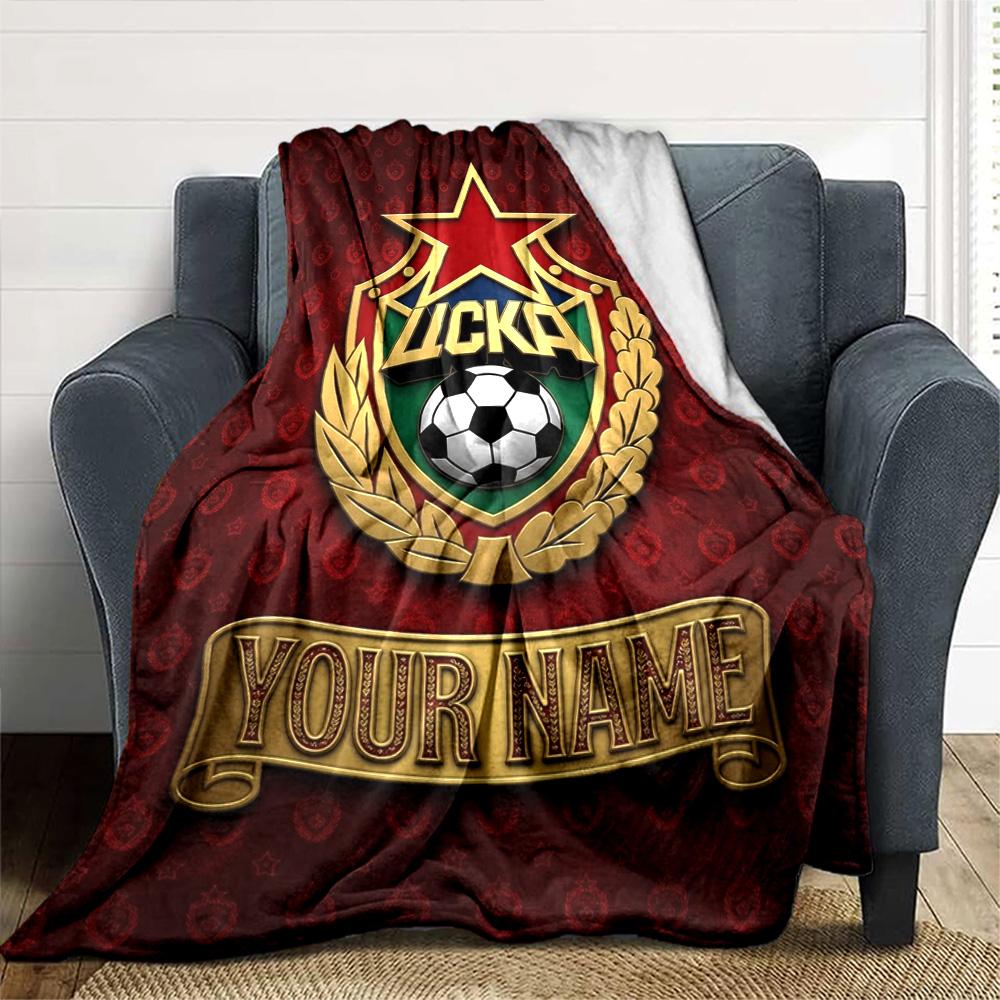 Name Custom PFC CSKA Moscow Logo Print Flannel Blanket High Quality Warm Comfortable Cover for All Seasons Perfect for Gifts Home Decor