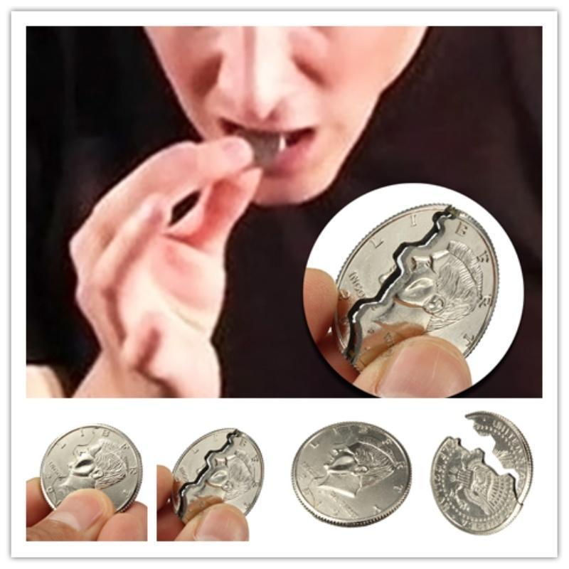 

Close-Up Magic Street Trick Bitcoin Bitten And Restored Half Dollar Illusion New