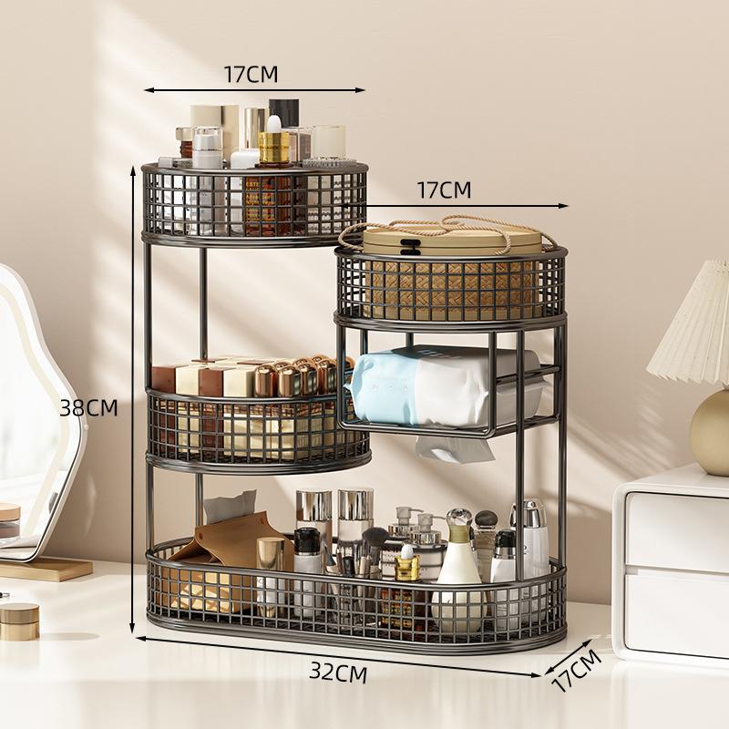1Pc Varnished Metal Cosmetic Organizer Lightweight No-Installation Makeup Storage Rack Modern Vanity Countertop Shelf