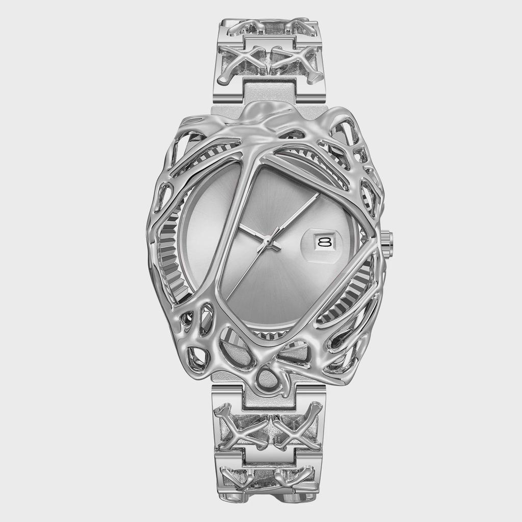 Y2K Retro Uhren Mode Heterotypisches Design Herren Quarz Uhr Edelstahl Wasserdicht Leuchtend Datum Armbanduhr