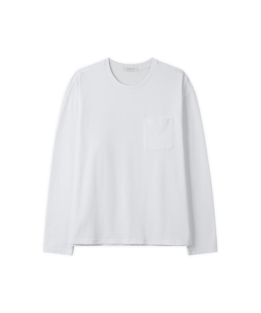 DRAW FIT Hail Cotton Pocket Long Sleeve T-Shirt [White]