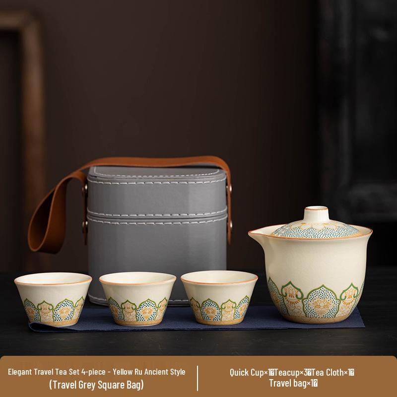 Portable Ru Kiln Tea Set: Light Luxury Travel & Car-Mounted Drinkware for Camping & Business Trips