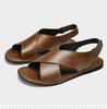 Men's Plus Size Leather Slides: Casual, Breathable, Non-Slip Summer Sandals. Versatile Beach Shoes in Sizes 46-47.