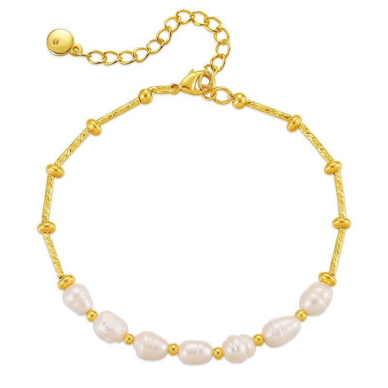 K Gold Plated Copper Natural Freshwater Pearl Elegant Women Bracelet