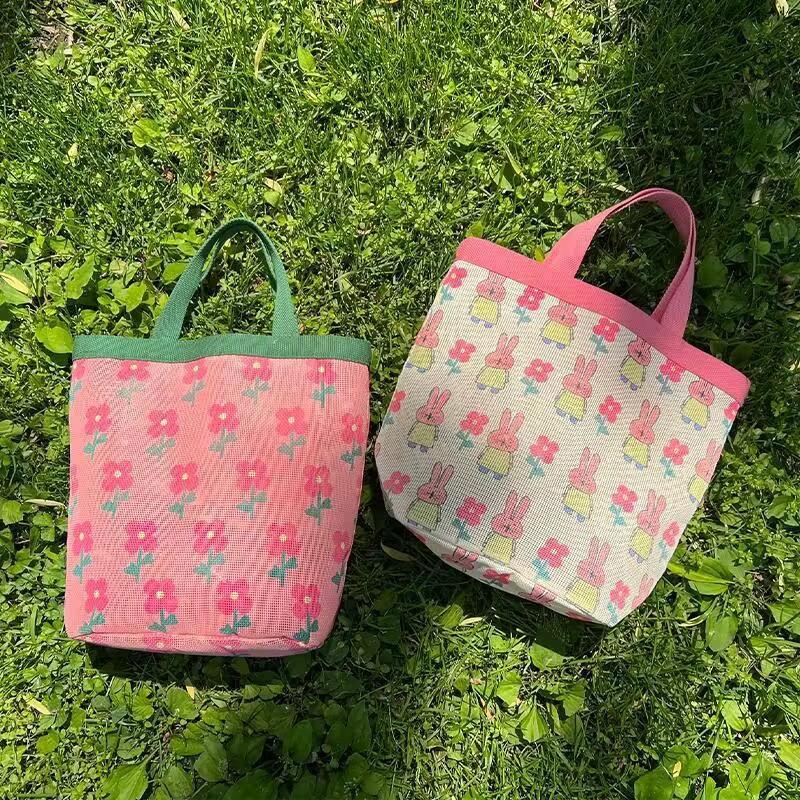 Cute mesh bag, beach bag, work bento bag, go out portable student tutoring bag