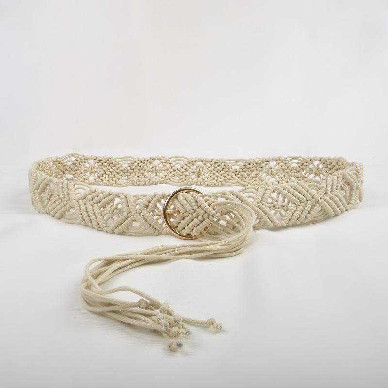 Ladies Twist Wax Rope Woven Belt Vintage Skirt Decorative Female Bohemian Girdle Pastoral Style Skirt