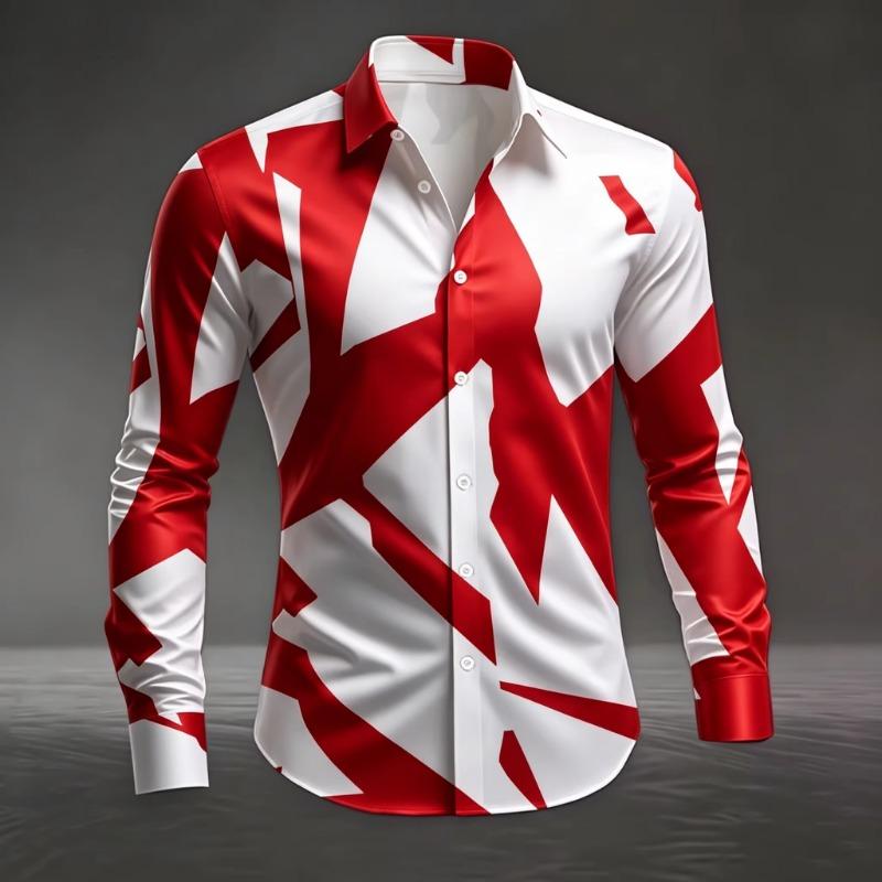 Men's Artistic Geometric Abstract Print Long Sleeve Dress Shirt Smooth Breathable Fabric Slim Fit Formal Business Casual Social