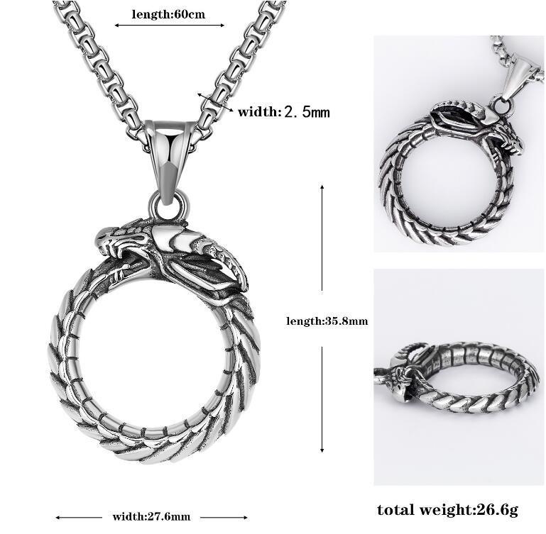 Hip Hop Rock Circular Ring Dragon Necklace For Men Vintage Stainless Steel Chain Copper Color Neck Hippie Jewelry Women Gifts