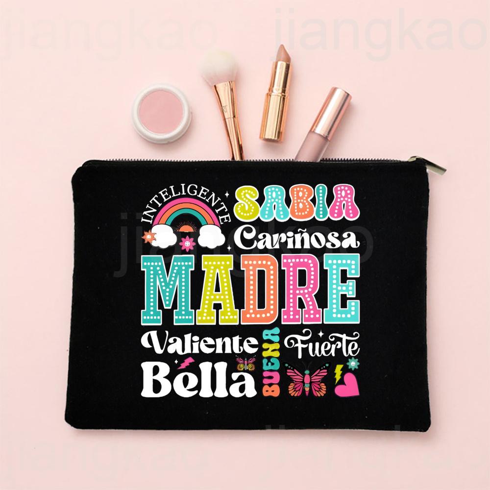 Spanish Printed Makeup Bag Travel Neceser Toiletries Storage Bag Female Canvas Cosmetic Bags Birthday Mother's Day Gift for Mom