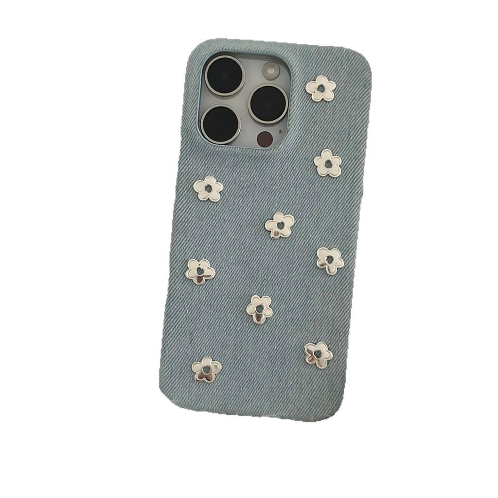 Creative Denim 3D Floral Case for iPhone 16 Pro Max/Apple 17 Pro/14/15