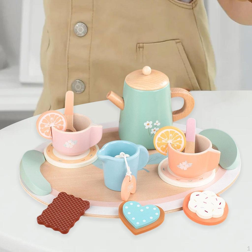 Children's Tea Party Play Set for Ages 3 to 5 with Wooden Teacups