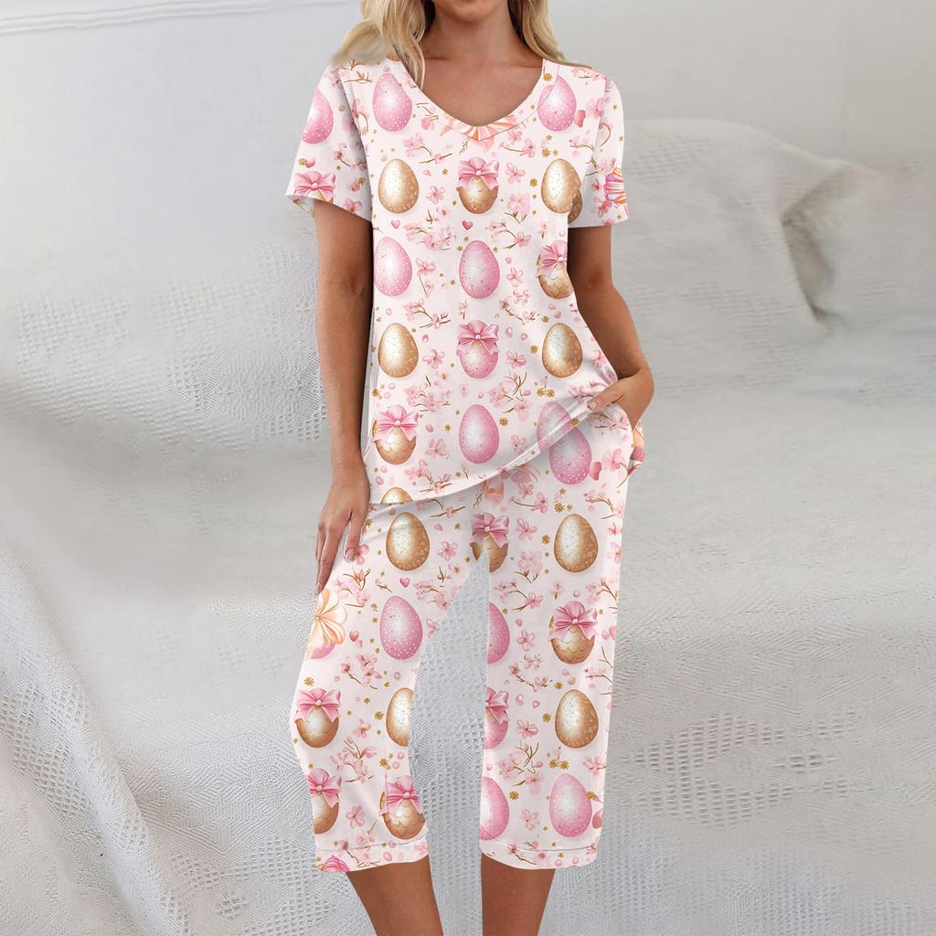 2 Piece Sets For Women Short Sleeve Top And Pants With Pockets Workout Soft  Print Sets