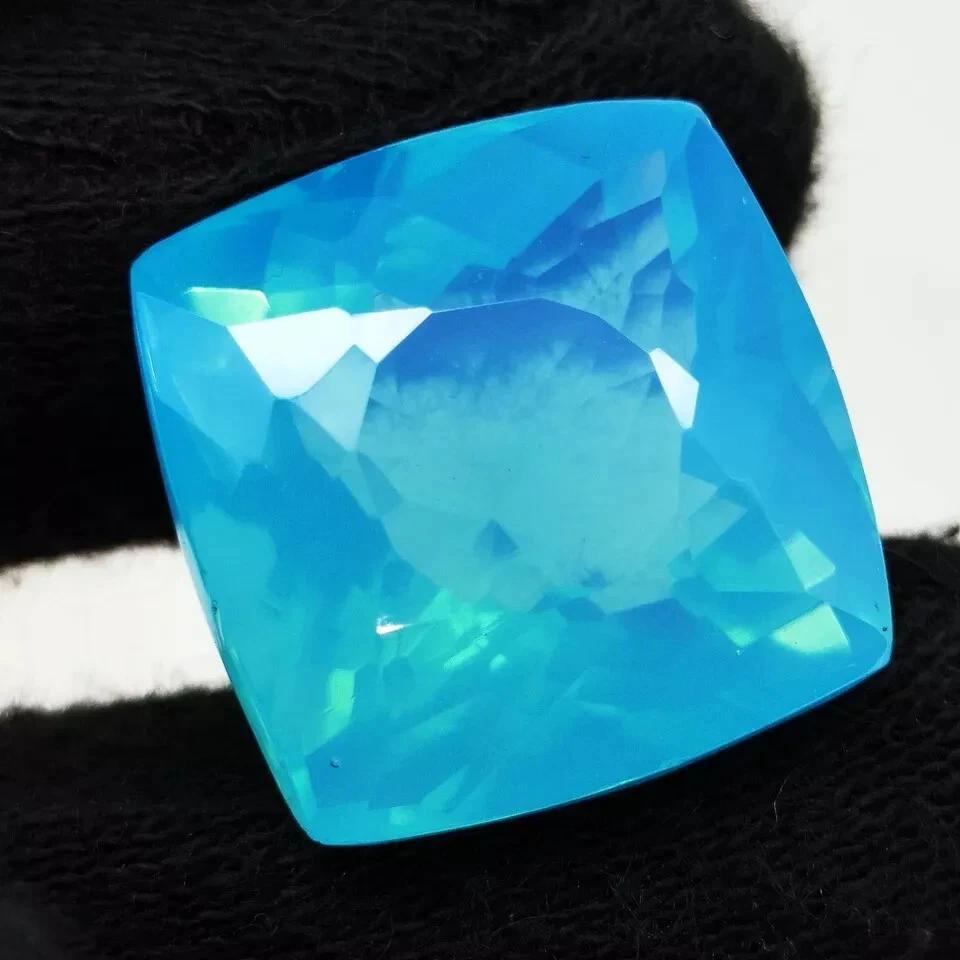 Certified Natural Blue Opal A+ Cushion Cut 33.15 Ct Beautiful Loose Gemstone